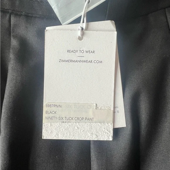 Zimmermann NWT Black Ninety-Six Tuck Crop Pant Brand Size 0/US Size 2/4 - Picture 5 of 6